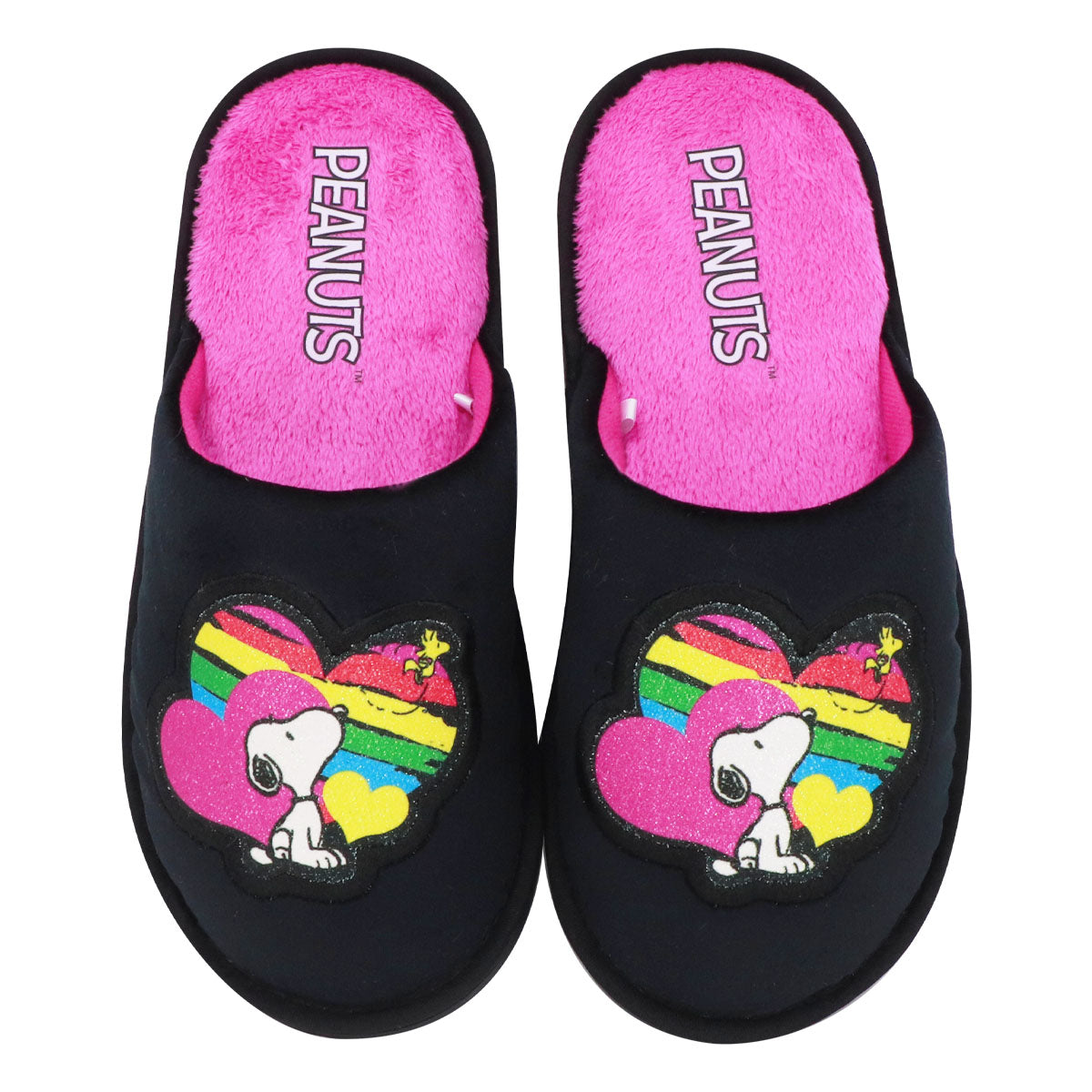 Pantuflas Snoopy Peanuts Para Dama Color Negro con Rosa